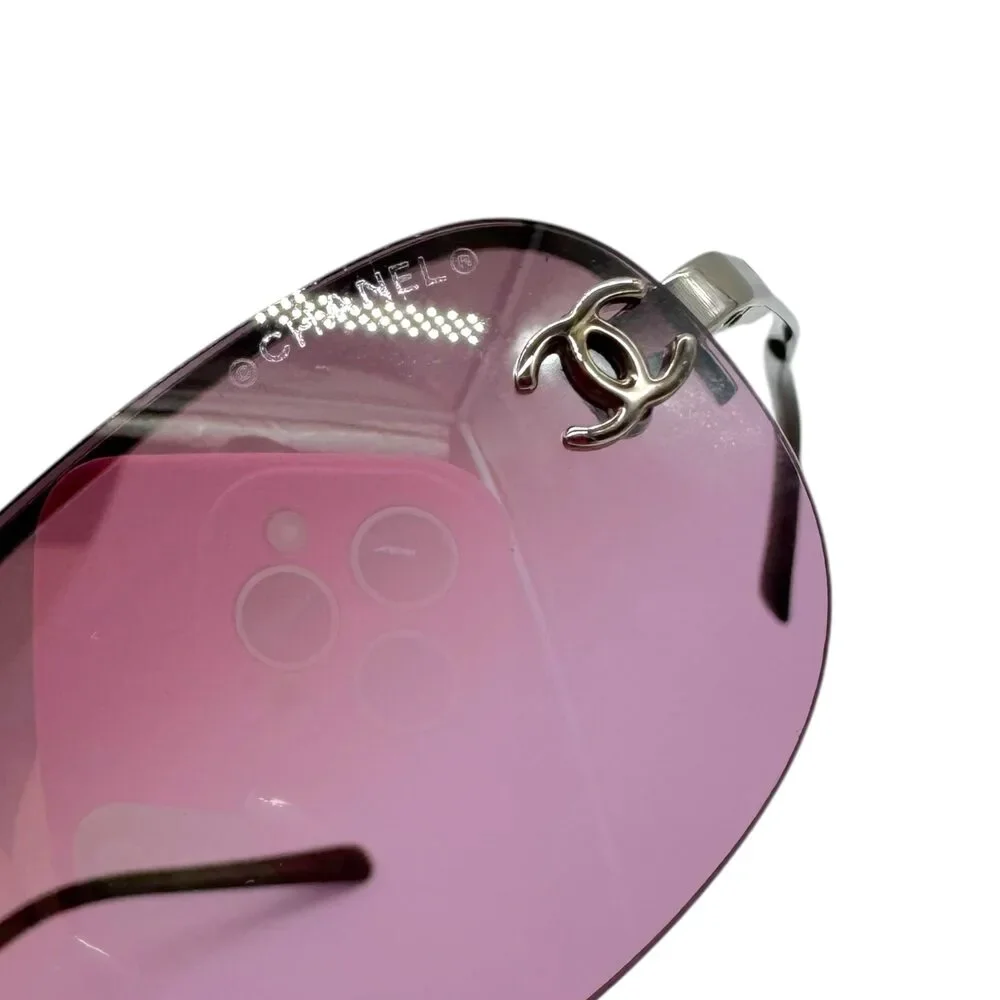 Chanel Metallic Pink Gradient CC Logo Lens Rimless 4099 Sunglasses w/ Case